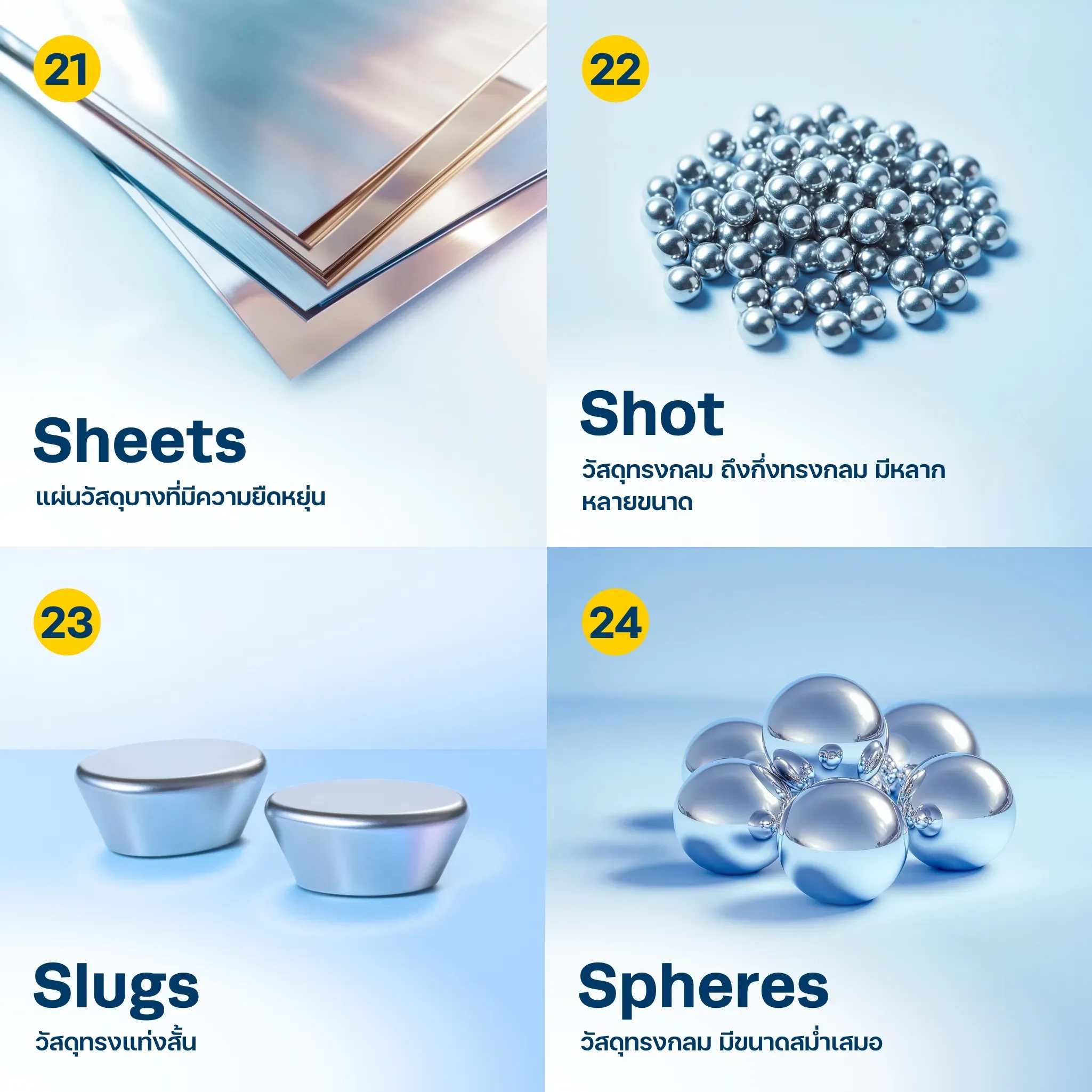 Physical Form รูปแบบ Sheets, Shot, Slugs และ Spheres 
